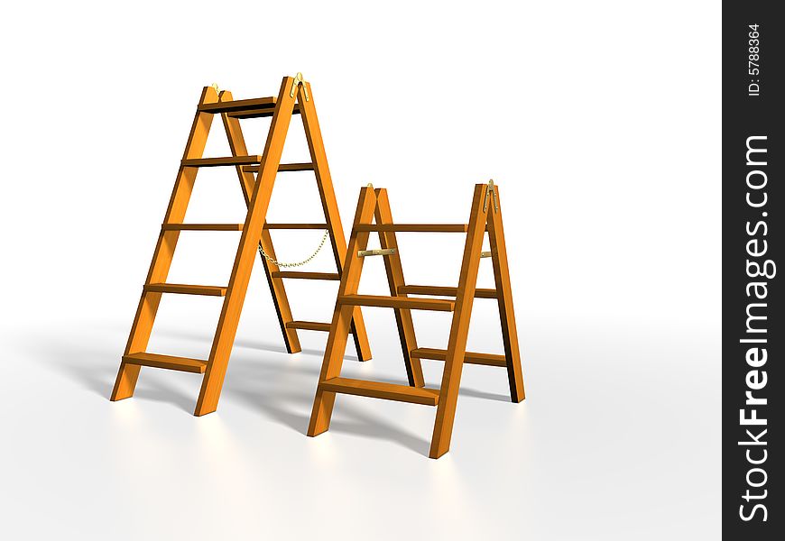 Wooden ladder on white background