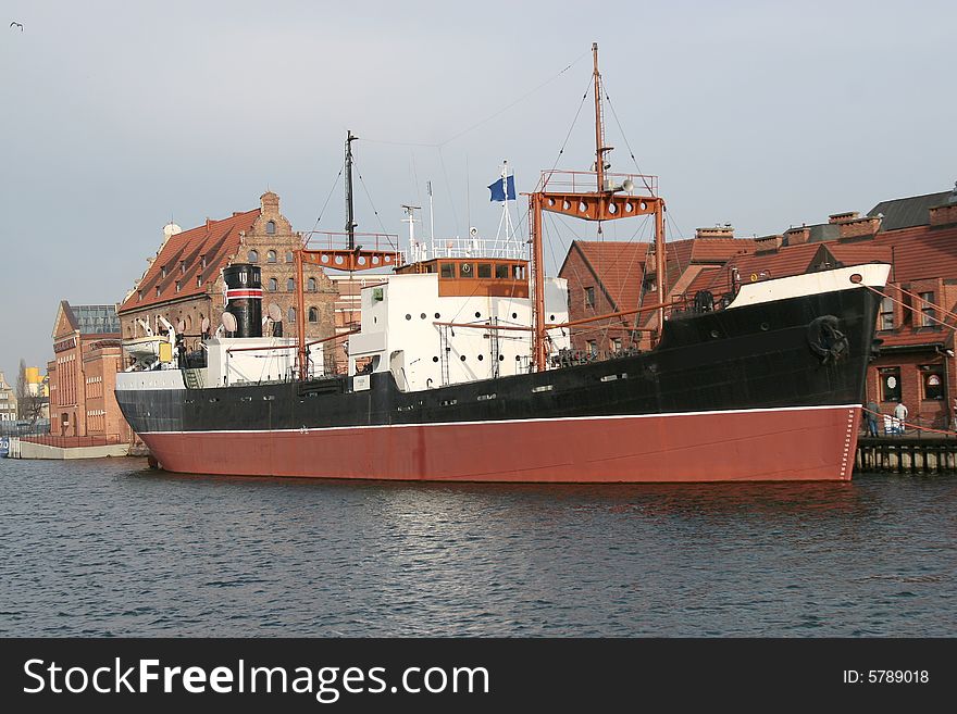 Photo of ships on the canal in Gdańsk. Photo of ships on the canal in Gdańsk