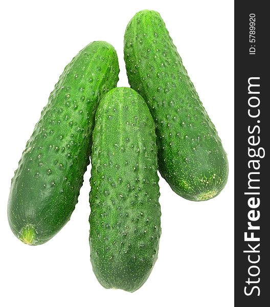 Fresh nice green cucumbers isolated over white