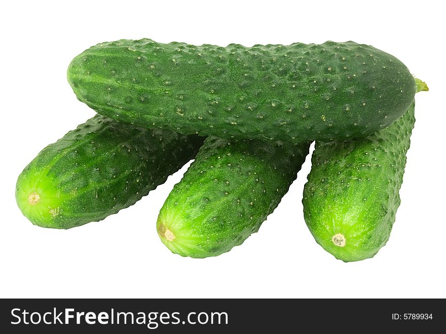 Nice fresh green cucumbers isolated over white