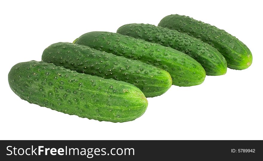 Nice fresh green cucumbers isolated over white