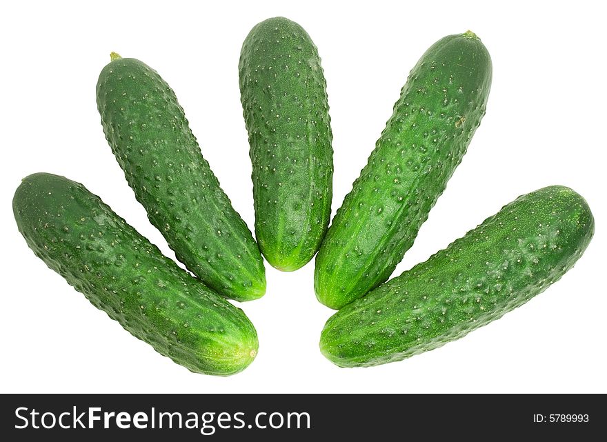 Nice fresh green cucumbers isolated over white