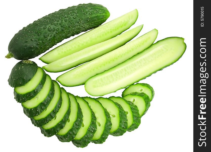 Nice fresh green cucumbers isolated over white