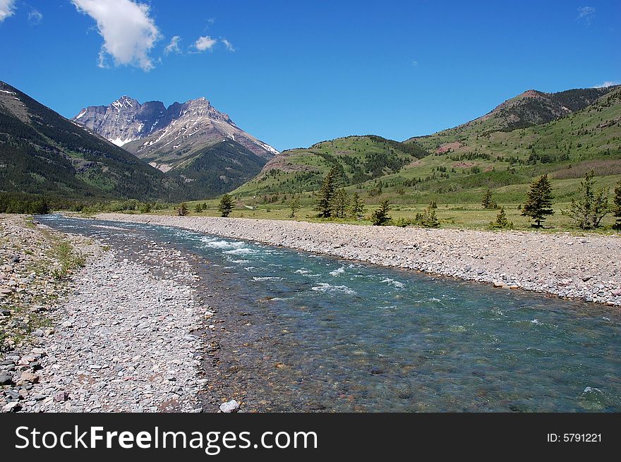 Hillside river in waterton lakes national park, alberta, canada. Hillside river in waterton lakes national park, alberta, canada