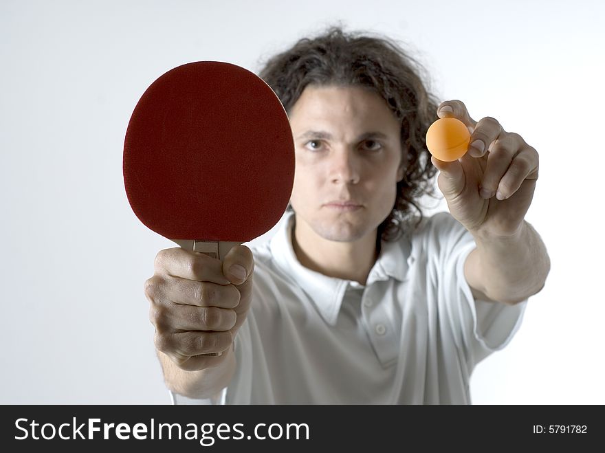 Man With Table Tennis Ball And Paddle-Horizontal
