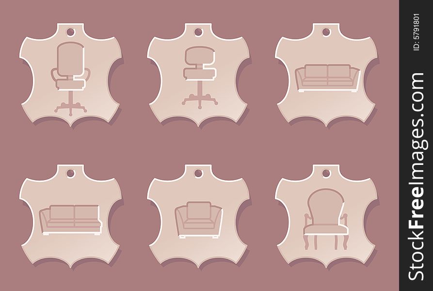 Leather furniture icon set. Vector.