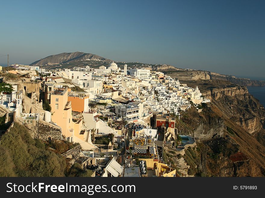 The famous hilltop village of Fira in Santorini, Greece. The famous hilltop village of Fira in Santorini, Greece.