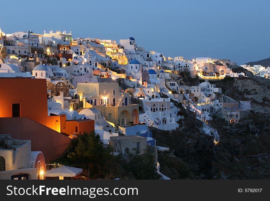 Oia Bathed In Twilight
