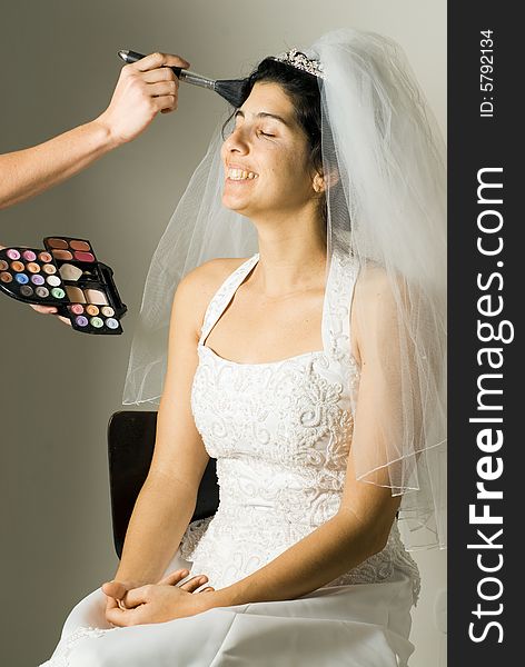 Soon-to-be Wife Getting Make-up Done - Vertical