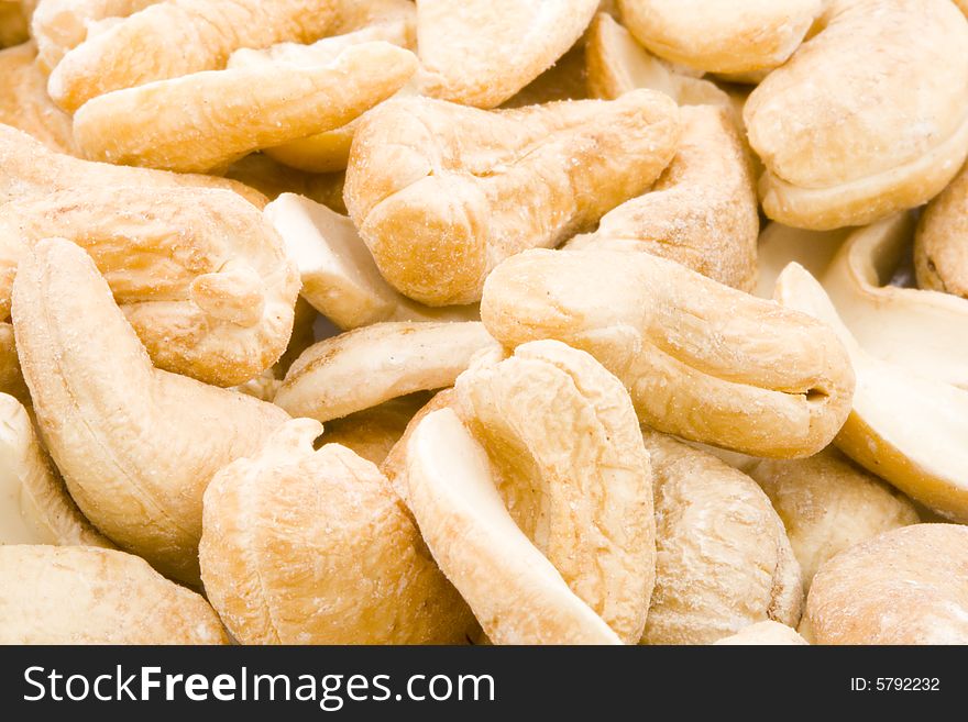 A close-up of a group of cashew nuts.