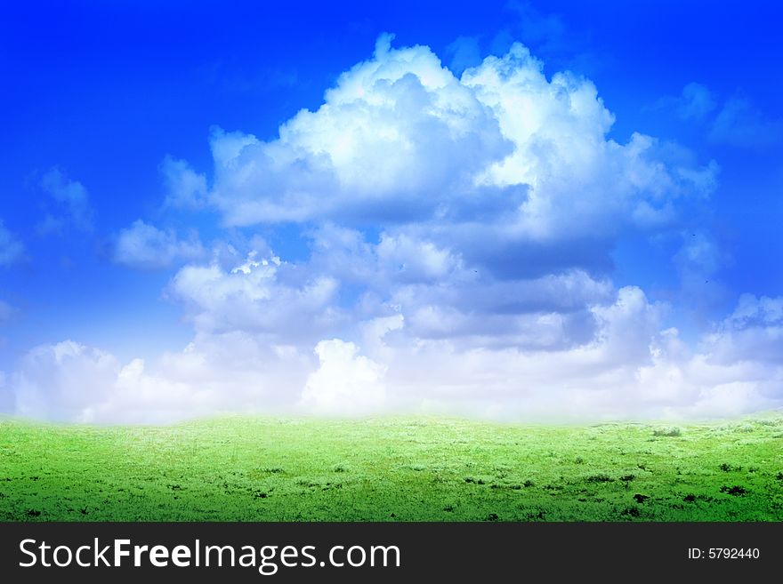 Sky and cloud on green year landscape