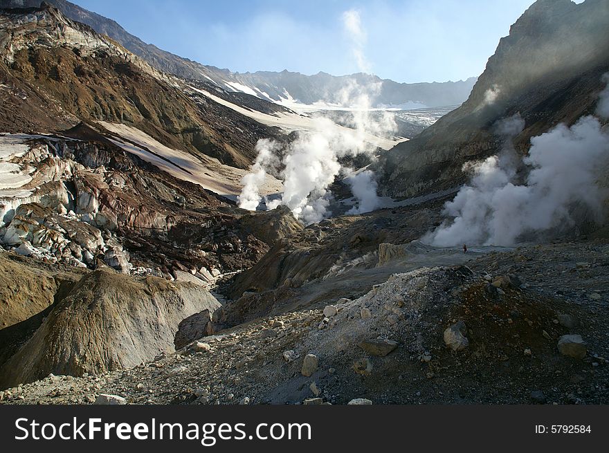 Journey in crater of the ancient vulcan on Kamchatka