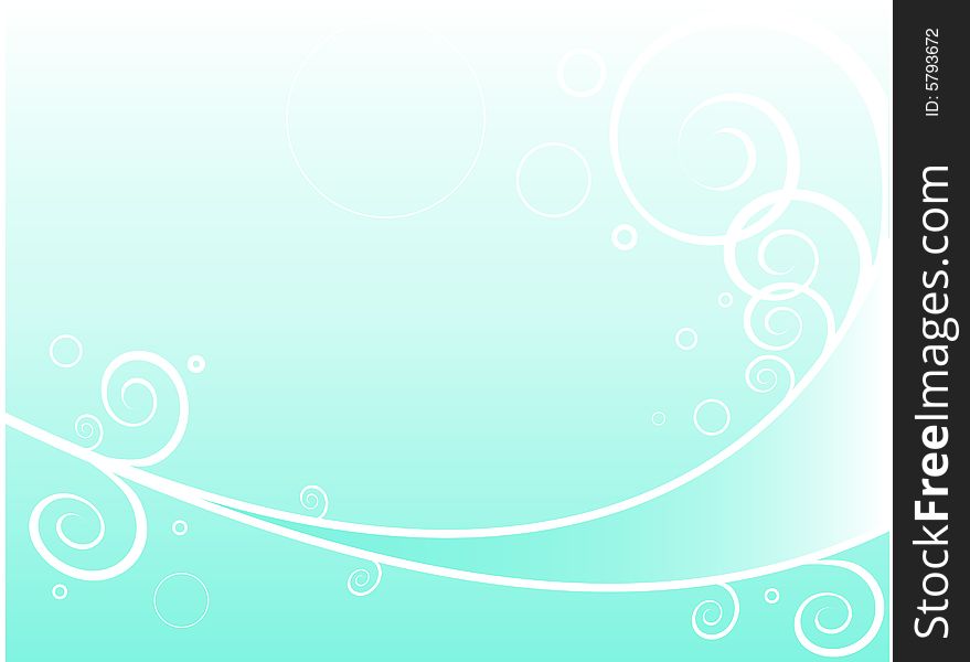 Green background with  spirals and circle. Green background with  spirals and circle