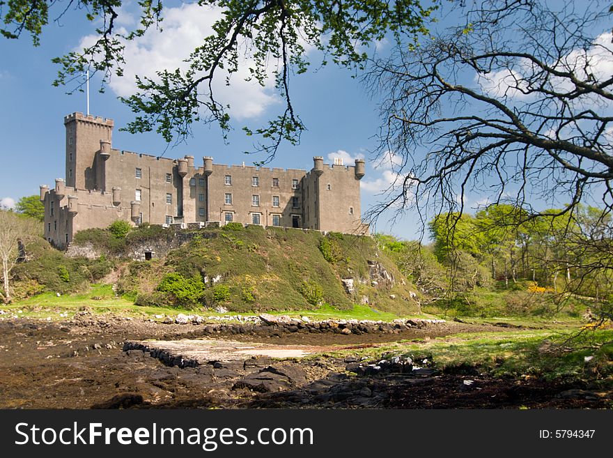 Dunvegan Castle in Scotland, blue sky
