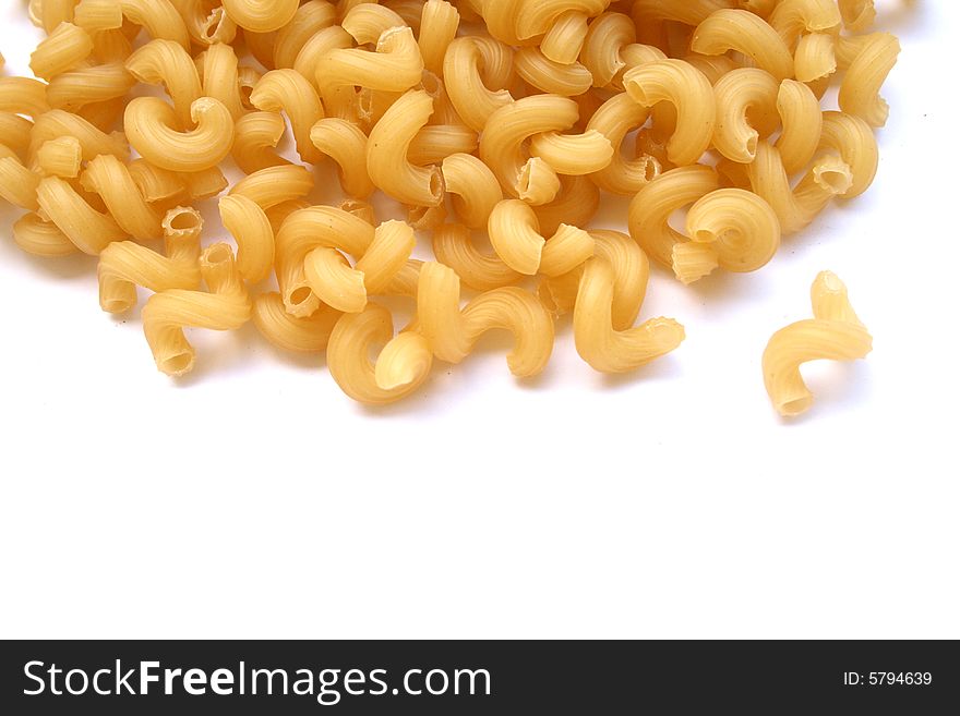 Non coocking Pasta Elbow on white background. Non coocking Pasta Elbow on white background