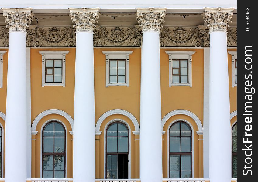 Facade of Alexandrine theater with columns. Saint-petersburg, Russia