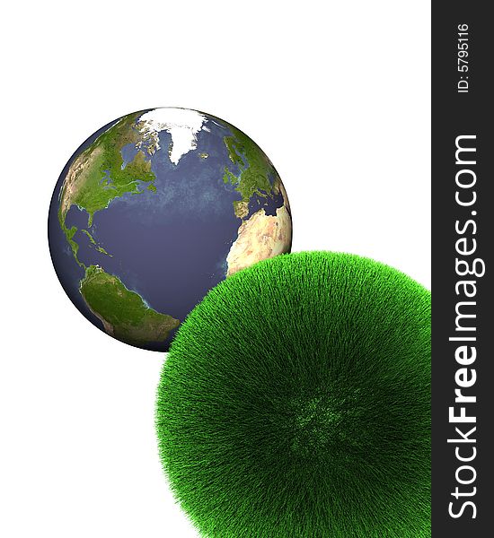 Sphere of grass with earth on with backgroun