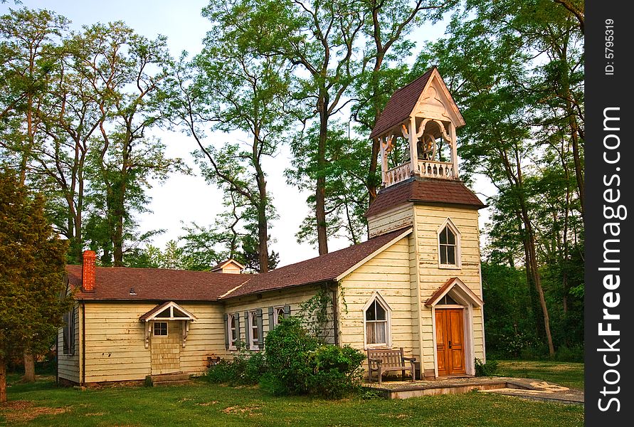 View of historic old wooden church and meeting place. View of historic old wooden church and meeting place.