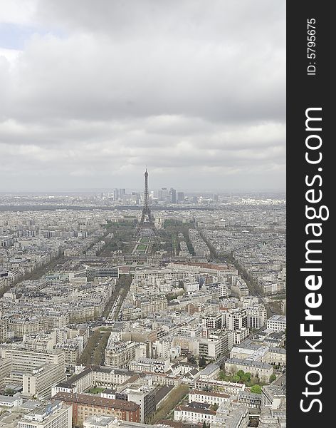 Perspective of Eiffel tower, the famous landmark of Paris, France.