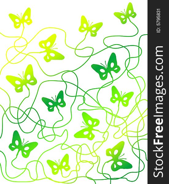 Green gradient butterflies on white background