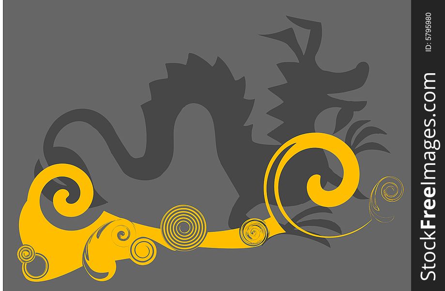 Flying dragon on yellow wave