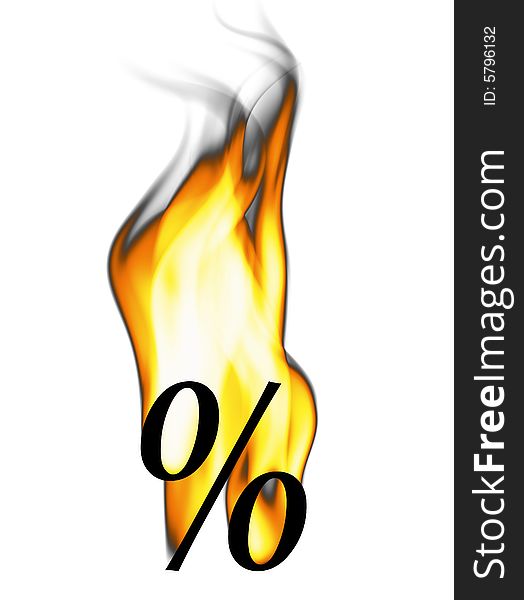 Fiery percent sign on white