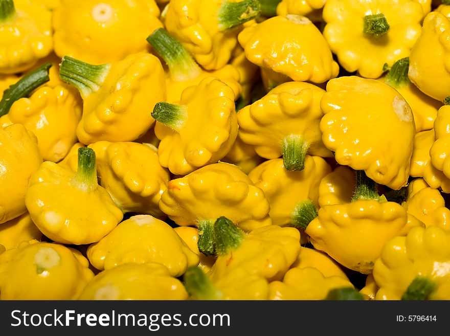 A closeup of fresh yellow squashes