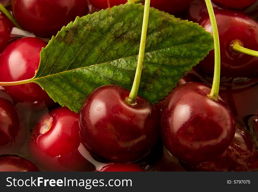 Sweet cherries and drops of water. Sweet cherries and drops of water