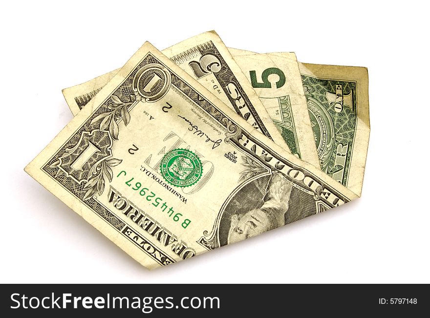 A photograph of money against a white background