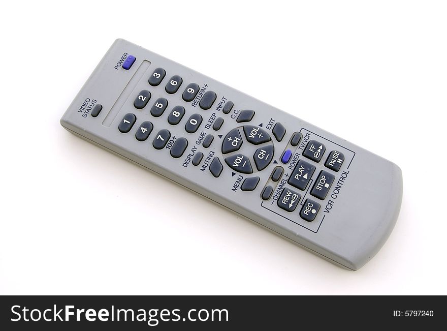A photograph of a remote control against a white background