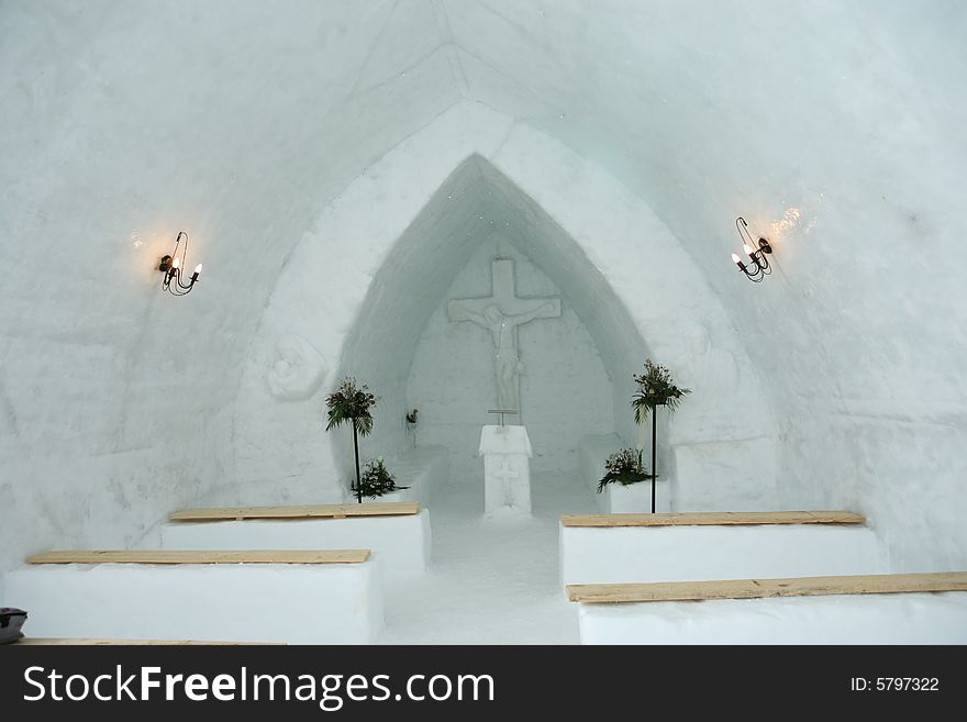 An ice church at Balea Lake, Fagarasi Mountains, Romania.