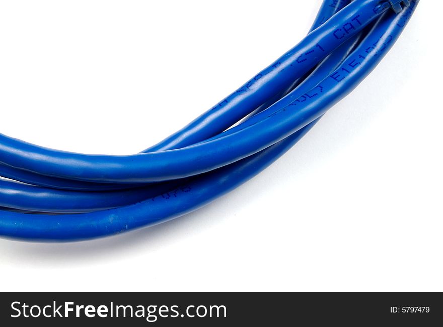 A photograph of an ethernet cable against a white background. A photograph of an ethernet cable against a white background