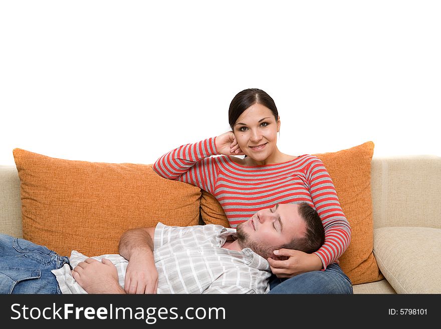 Happy family sitting on sofa. Happy family sitting on sofa