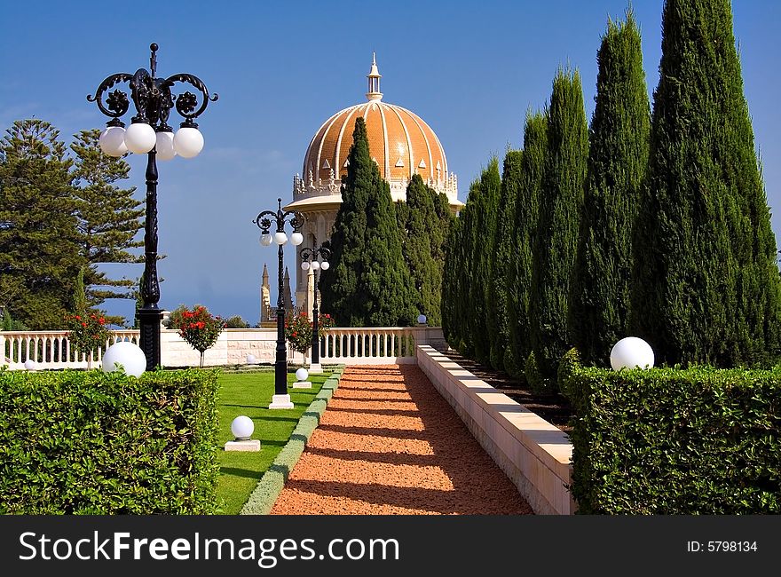 Baha'i gardens and temple in Haifa. Baha'i gardens and temple in Haifa