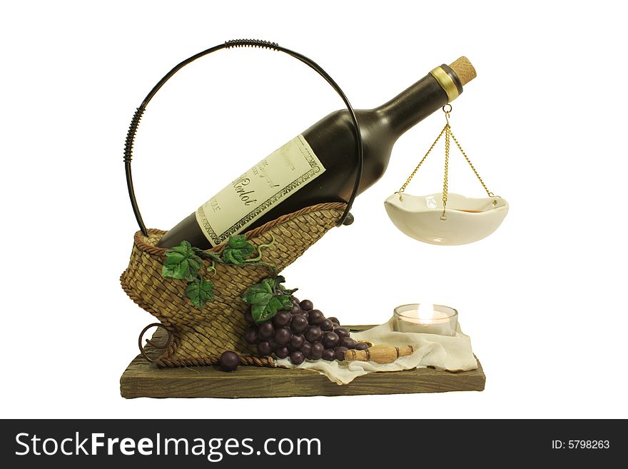 Italian sculpture of a wine bottle with a bowl of inscence hanging from the neck. Italian sculpture of a wine bottle with a bowl of inscence hanging from the neck