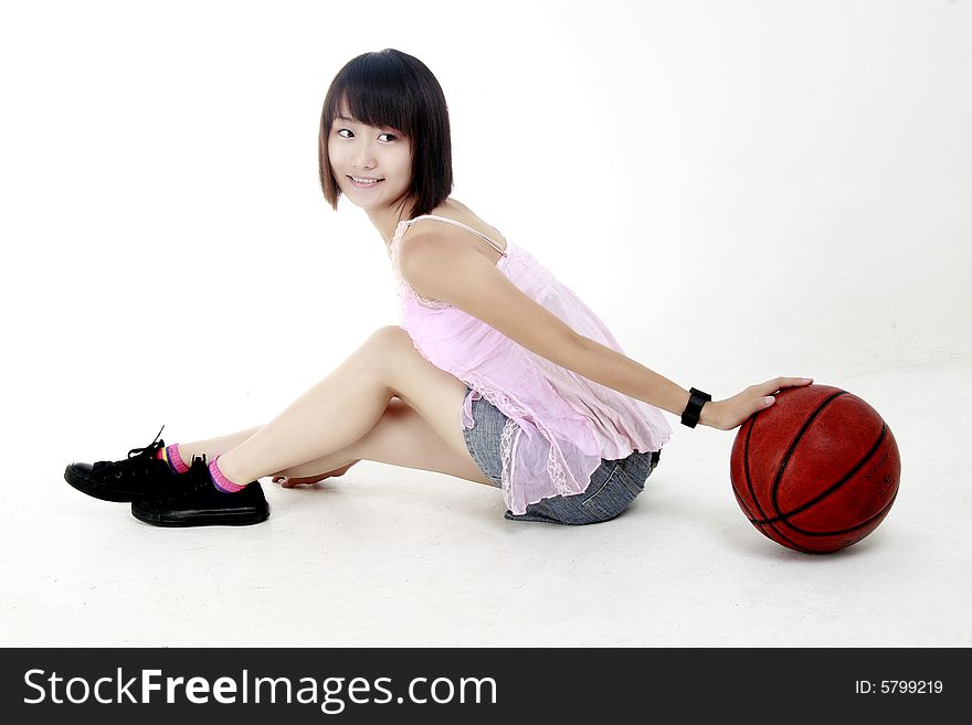A Chinese girl and basketball. A Chinese girl and basketball.