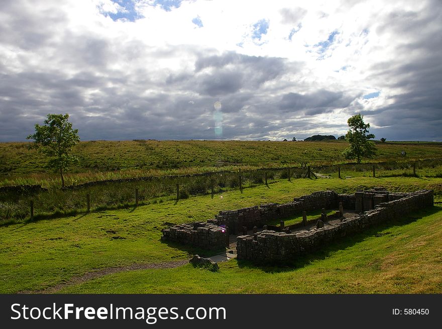 Old roman ruins along hadrians wall in north umbria