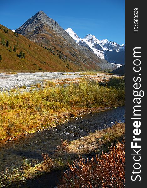 Clear River And Mountains.