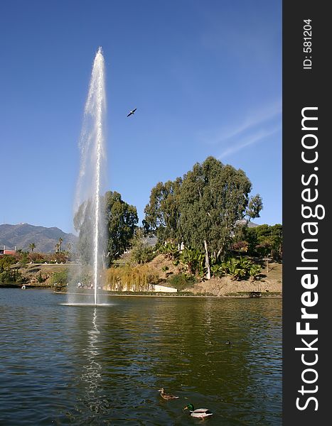 Large Fountain In A Lake