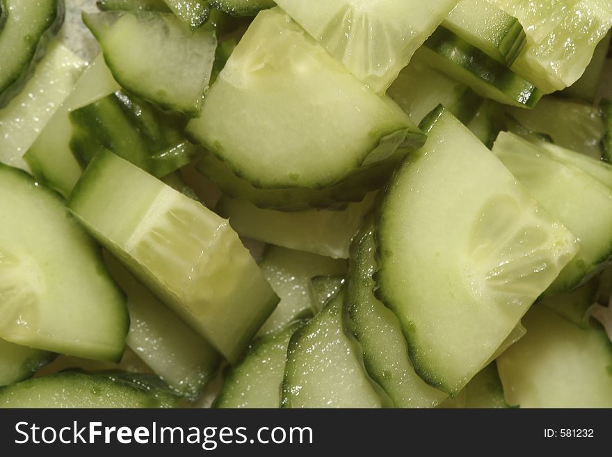 Macro of sliced cucumber fresh from the market