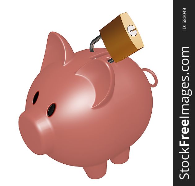 3D rendered image of piggy bank with padlock. 3D rendered image of piggy bank with padlock