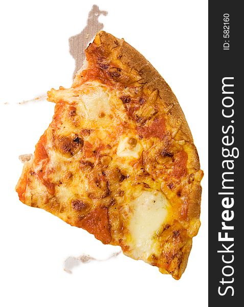 Slice of Pizza on a white greasy background. Slice of Pizza on a white greasy background.