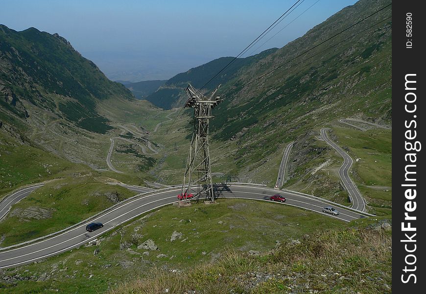 Mountain road called Transfagarasean in Fagaras Mountains in Romania, Europe