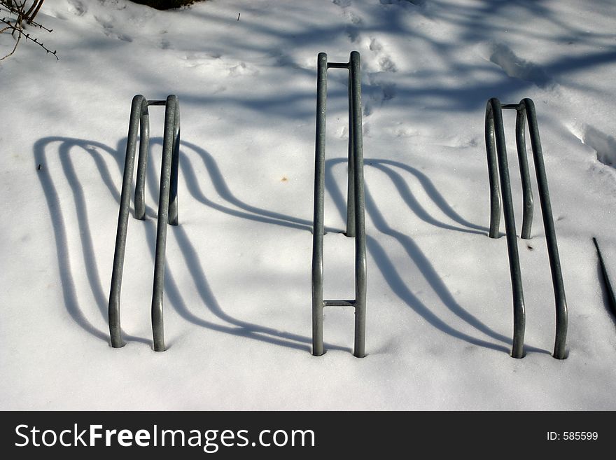 Bicycle stand in the snow