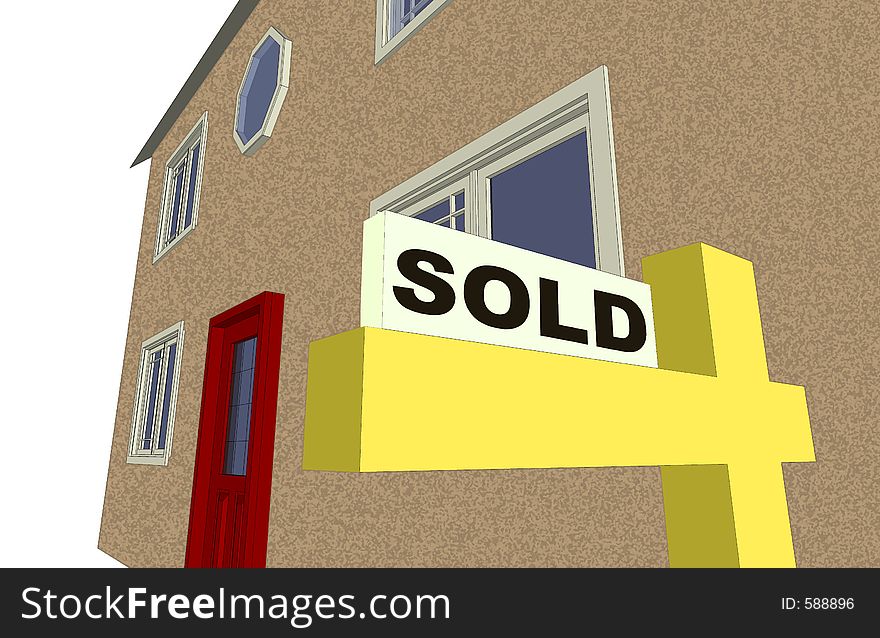 A high-rez illustration showing a SOLD sign in front of a house. A high-rez illustration showing a SOLD sign in front of a house.