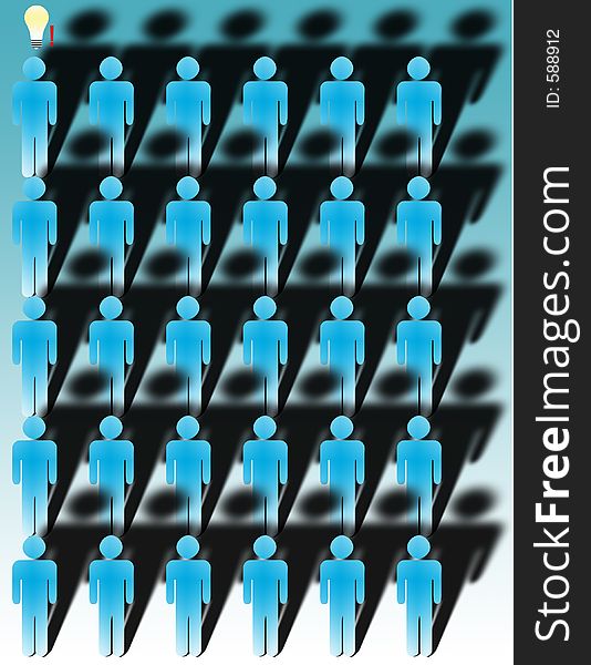 A single figure stands out in a crowd with an idea. A single figure stands out in a crowd with an idea