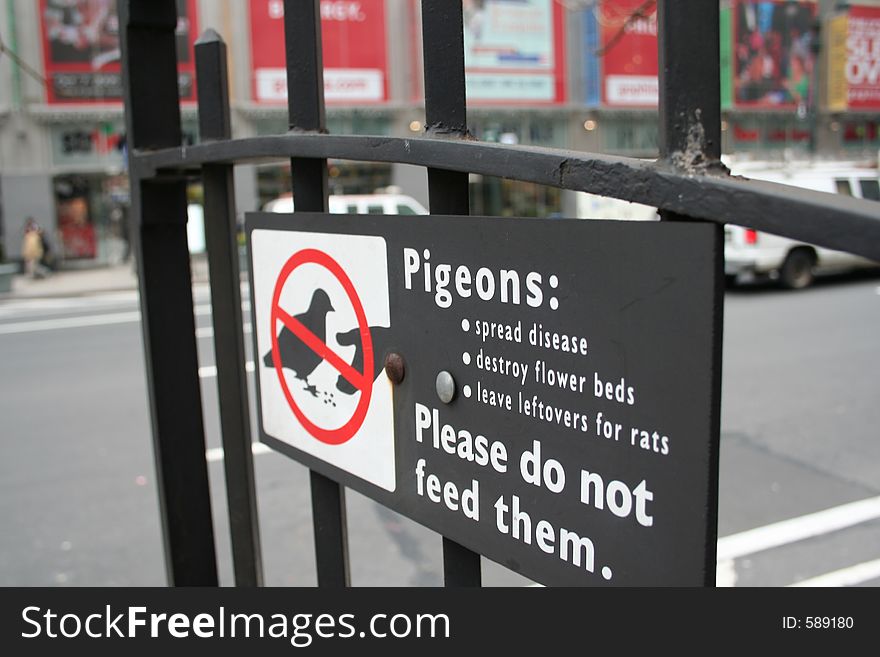 NYC sign. Do not feed the pigeons. NYC sign. Do not feed the pigeons
