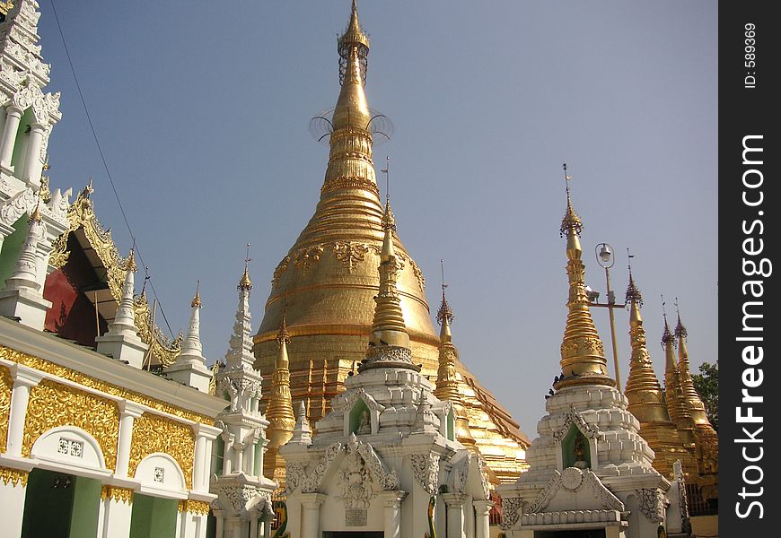 Part of the Shwedagon pagoda structure in Yangon, Myanmar