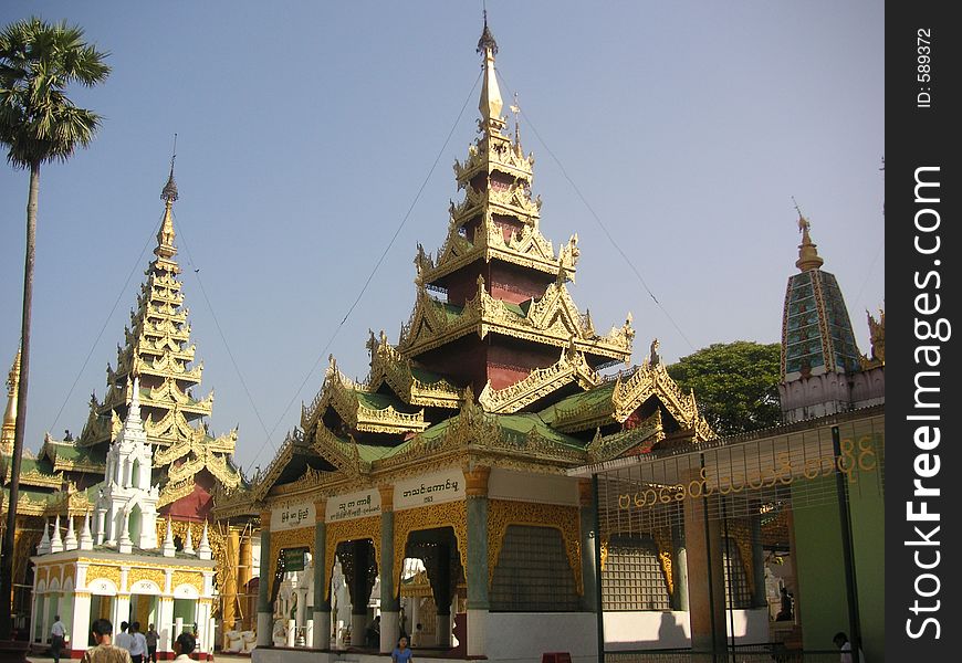 Part of the Shwedagon pagoda structure in Yangon, Myanmar