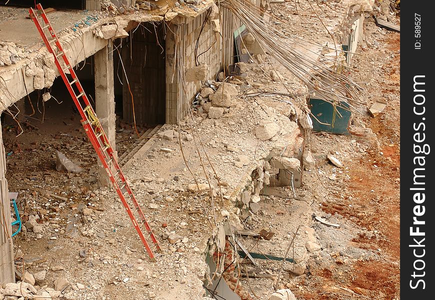 Red ladder in construction site